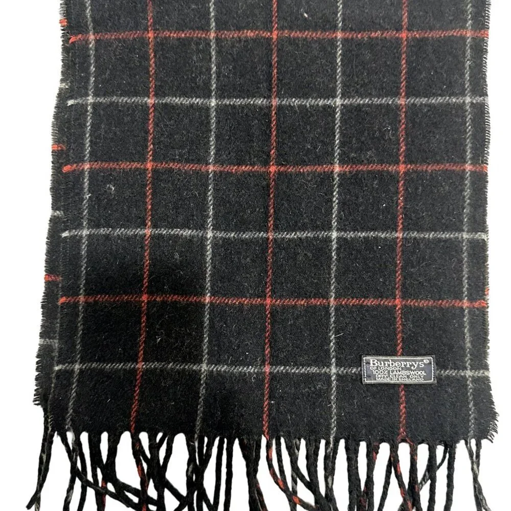Burberrys Classic Check Scarf Black 100% Lambswool Unisex Scarf Made In England - Picture 2 of 7